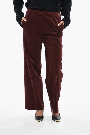Ribbed Velour Trousers With Elastic Waist