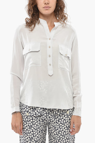 Camicia in Seta con Taschini e Collo Coreano