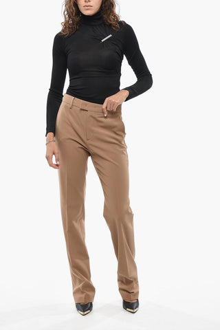 High-Waisted Straight-Leg Wool-Blend Trousers