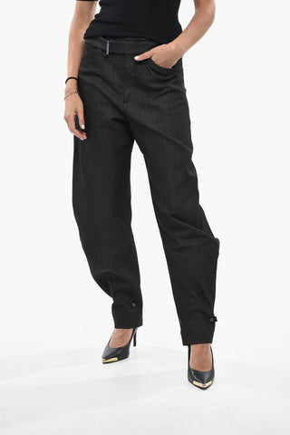 Cotton Jeans with Ankle Buttons and Belt 19cm