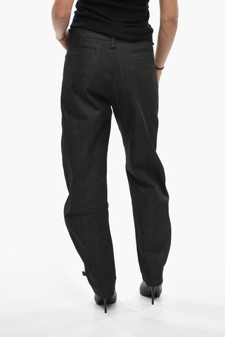 Cotton Jeans with Ankle Buttons and Belt 19cm