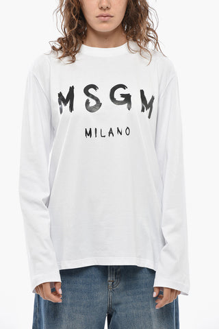T-shirt Girocollo in Cotone con Logo a Contrasto