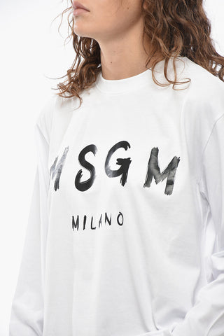 T-shirt Girocollo in Cotone con Logo a Contrasto