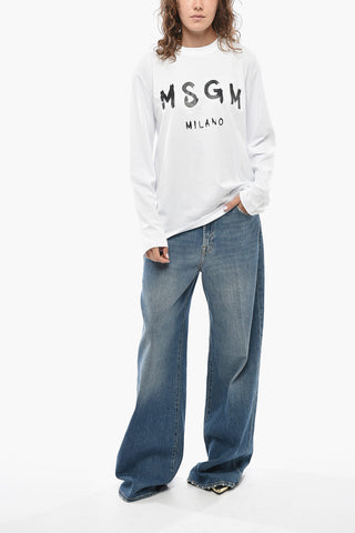 T-shirt Girocollo in Cotone con Logo a Contrasto