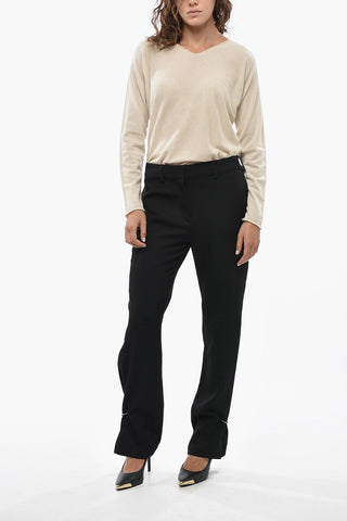 Slim-Fit Cotton Trousers with Ankle Ring Detail