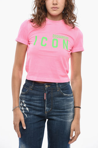 ICON Crop Crewneck T-Shirt with Embossed Logo