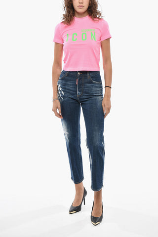 ICON Crop Crewneck T-Shirt with Embossed Logo