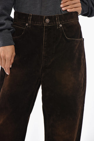 Velour Five-Pocket Trousers With Logo Button