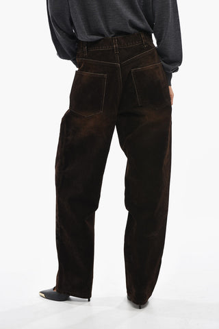 Velour Five-Pocket Trousers With Logo Button