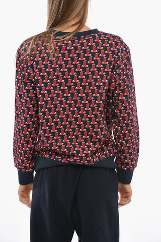 Felpa Girocollo in Cotone Garzato con Monogram All-Over