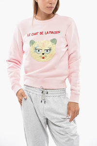 Brushed Cotton Crewneck Sweatshirt LE CHAT DE LA MAISON with Front Embroidery