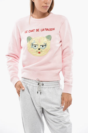 Brushed Cotton Crewneck Sweatshirt LE CHAT DE LA MAISON with Front Embroidery
