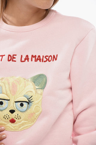 Brushed Cotton Crewneck Sweatshirt LE CHAT DE LA MAISON with Front Embroidery