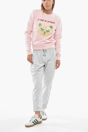 Brushed Cotton Crewneck Sweatshirt LE CHAT DE LA MAISON with Front Embroidery