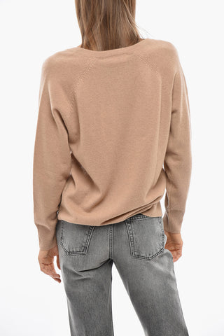 Cashmere-Blend V-Neck Sweater with Patch Embellished with Rhinestones