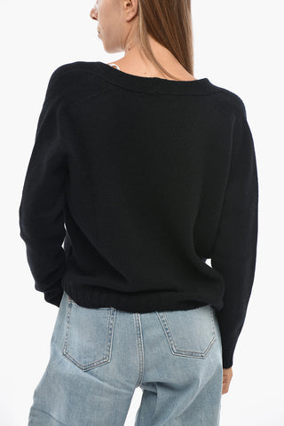 Cardigan in Cashmere con Scollo a V e tasche a Toppa