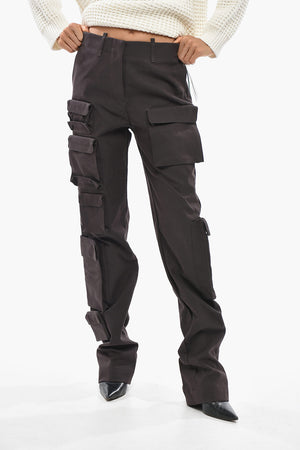 High-Waisted Cotton-Blend Cargo Pants