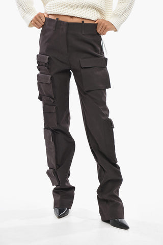 Pantaloni Cargo in Misto Cotone a Vita Alta