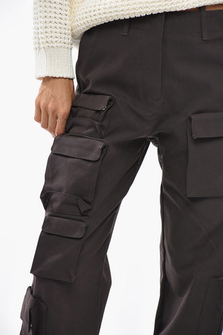 Pantaloni Cargo in Misto Cotone a Vita Alta
