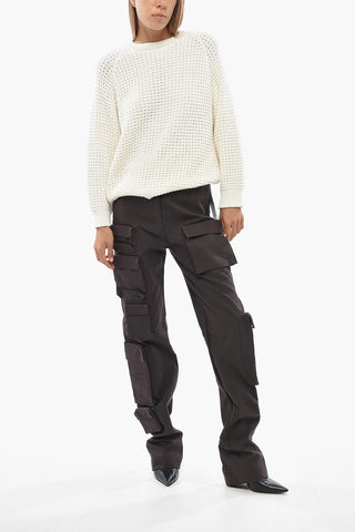 Pantaloni Cargo in Misto Cotone a Vita Alta
