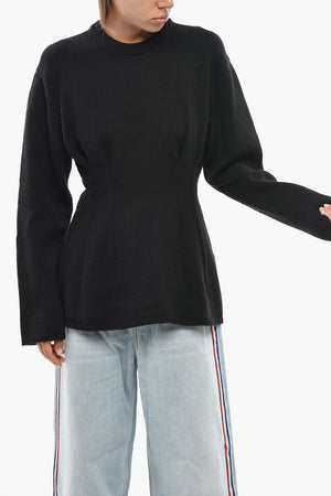Maglia Girocollo in Misto Lana con Drappeggi Laterali