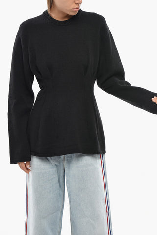Wool‑Blend Crewneck with Side Draping