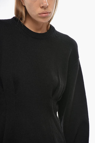 Wool‑Blend Crewneck with Side Draping