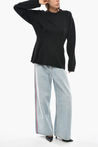 Wool‑Blend Crewneck with Side Draping