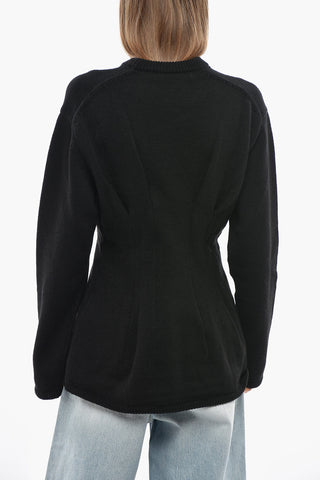 Wool‑Blend Crewneck with Side Draping