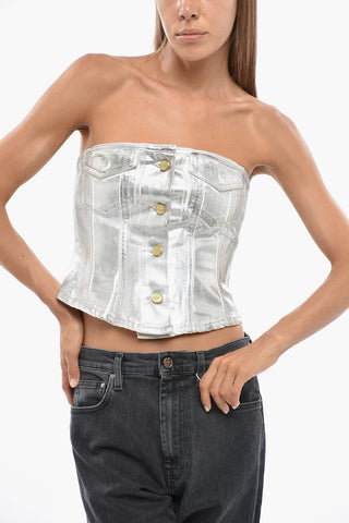Metallic Cotton Top With Doarti-Effect Buttons