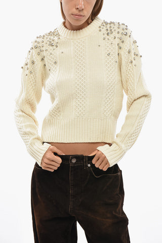 Virgin Wool Crewneck Sweater With Jewels