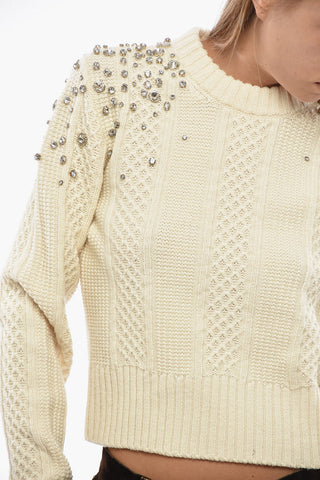 Virgin Wool Crewneck Sweater With Jewels