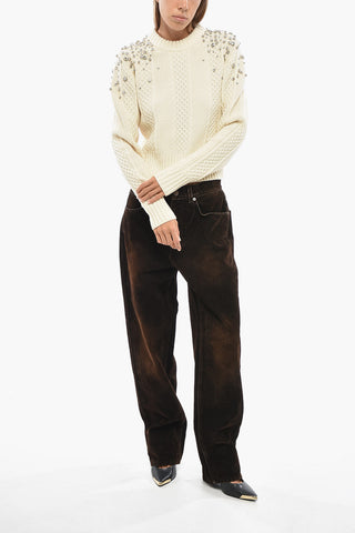 Virgin Wool Crewneck Sweater With Jewels