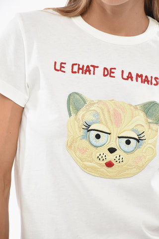 Crewneck Cotton Jersey T-Shirt LE CHAT DE LA MAISON with Front Embroidery