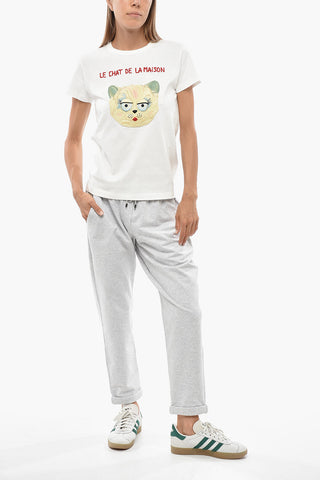 Crewneck Cotton Jersey T-Shirt LE CHAT DE LA MAISON with Front Embroidery