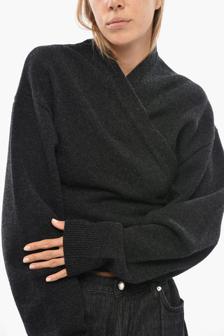 Solid-Color Wool Sweater with Cross-Over Design