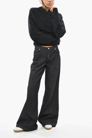 Solid-Color Wool Sweater with Cross-Over Design