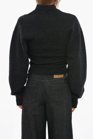 Solid-Color Wool Sweater with Cross-Over Design