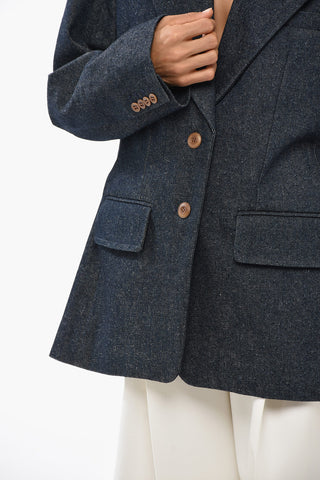 Denim Jacket with Logo Button and Contrast Detail