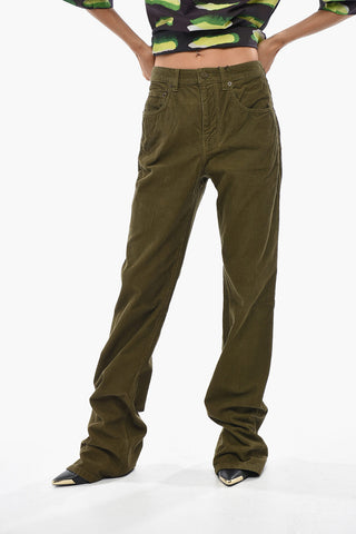 Five-Pocket Ribbed Velour Pants with Logo Button