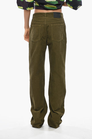 Five-Pocket Ribbed Velour Pants with Logo Button