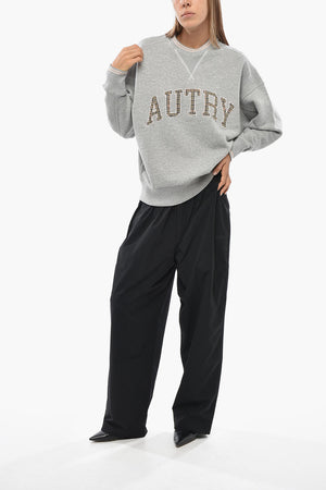 Oversized Crewneck Sweatshirt With Maxi Front Logo Embroidery