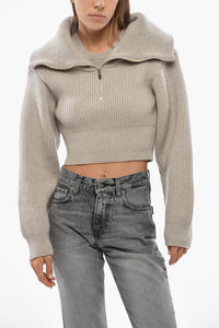 Pullover Cropped Fit Aus Merinowolle Mit Halbreißverschluss