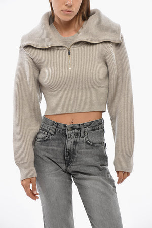 Maglia Cropped Fit in Lana Merino con Mezza Zip