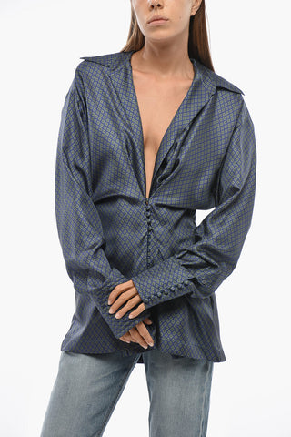 Silk Wrap Blouse with Deep V-Neck