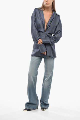 Silk Wrap Blouse with Deep V-Neck
