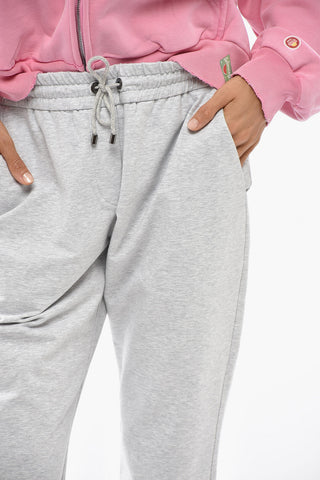 Solid-Color Stretch Cotton Joggers with Decorative Detail