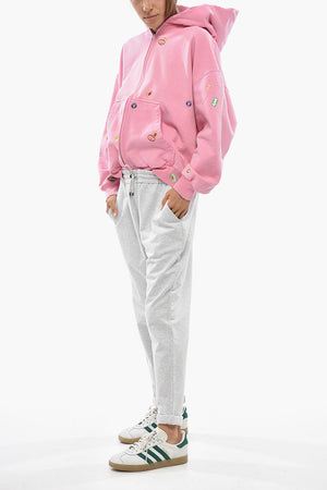 Solid-Color Stretch Cotton Joggers with Decorative Detail