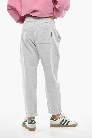 Solid-Color Stretch Cotton Joggers with Decorative Detail