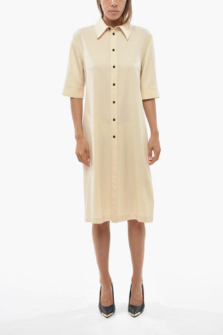 Virgin Wool Midi Dress With Half Sleeves